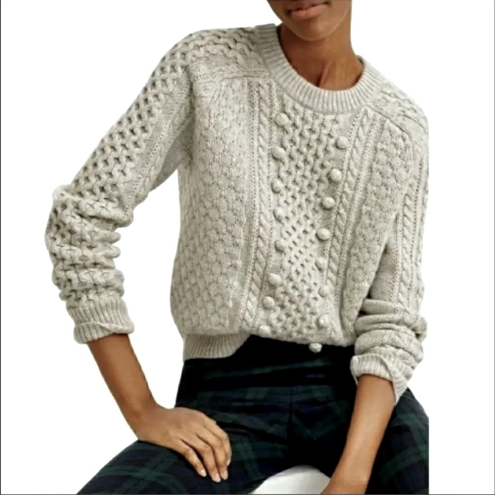 J. Crew Popcorn Cable Knit Sweater Gray